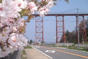 余部鉄橋と桜